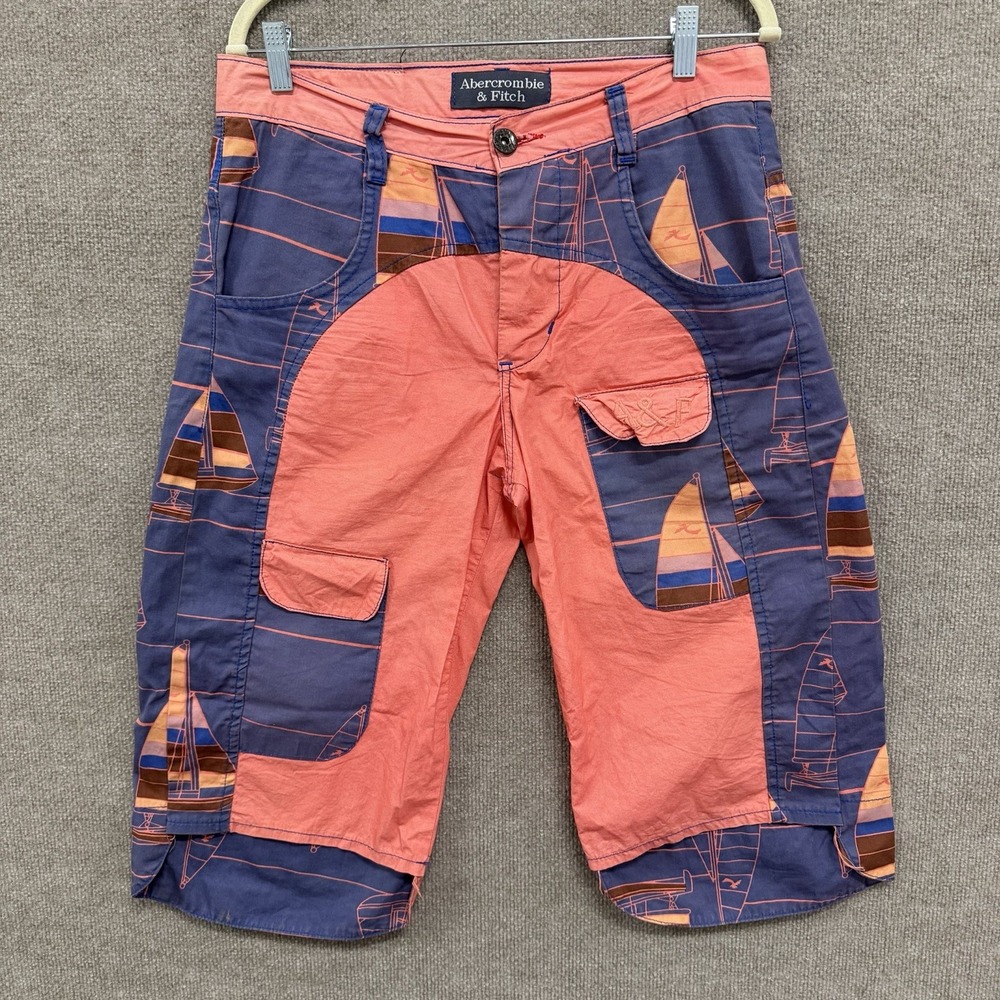 Vintage Y2K Abercrombie & Fitch Coral Boat Summer Cargo Shorts Men's Size 33